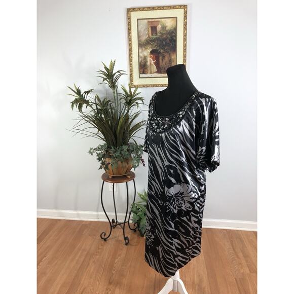 Bisou Bisou Dress 6 Batwing Sleeve Boho Vacation Embellished Boxy Neck Pullover - Picture 5 of 8